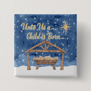 Unto Us A Child Is Born Christmas Nativity 2 Inch Square Button