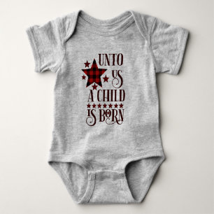 Unto Us A Child Is Born Christmas Plaid Baby Bodysuit