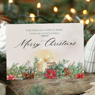 Unto Us a Child Is Born Floral Christmas Card