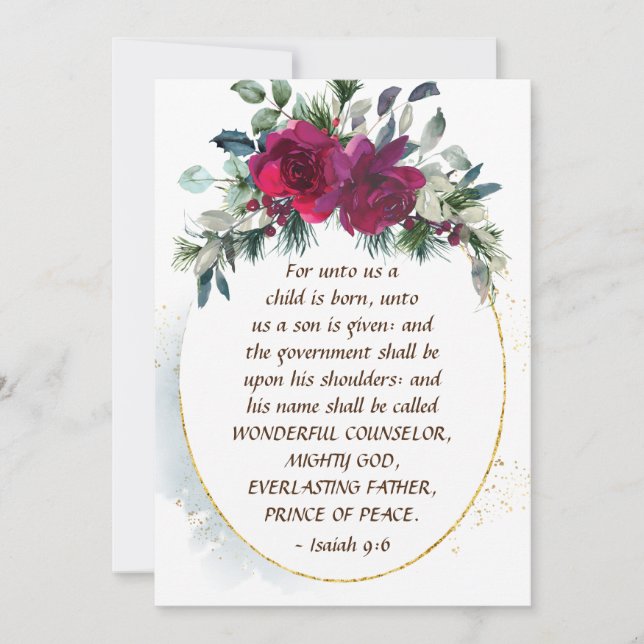 Unto Us A Child is Born Isaiah 9:6 Christmas Flat Holiday Card (Front)