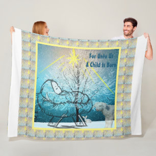 Unto Us A Child Is Born Jesus In Manger Fleece Blanket