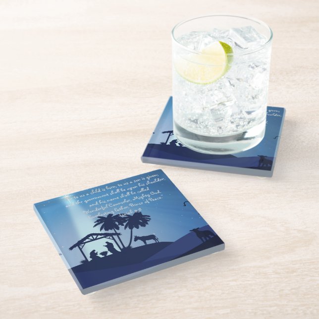 Unto Us A Child Is Born Nativity Glass Coaster (Angled)