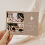 Unto Us a Child is Born Photo Collage Christmas  Holiday Card<br><div class="desc">Inspirational Christian religious multi photo collage Christmas greeting card features Unto us a Child is born white typography with an illustrated Christmas star and six photos on a neutral taupe background.</div>