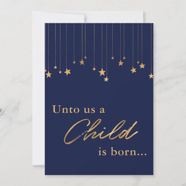 Unto Us A Child is Born Photo Scripture Blue Holiday Card (Front)