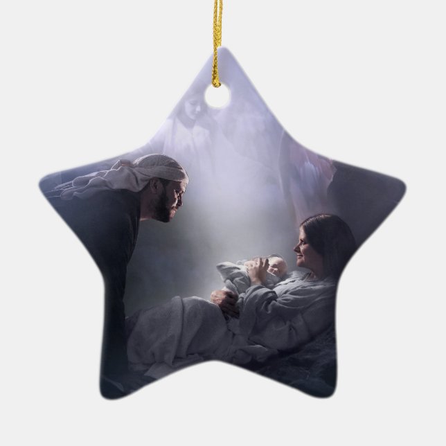Unto Us, the Nativity Ceramic Ornament (Front)