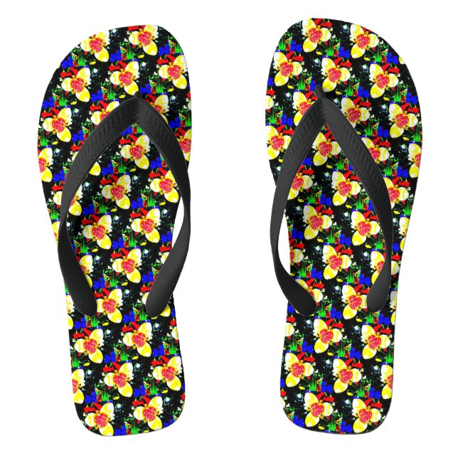 unusual abstract background yellow flower pattern flip flops (Footbed)