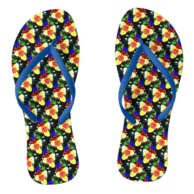 unusual abstract background yellow flower pattern flip flops (Footbed)