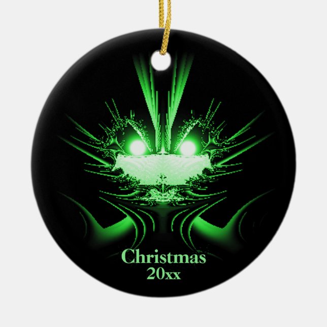 Unusual Alien Holiday Ornament with Year (Front)