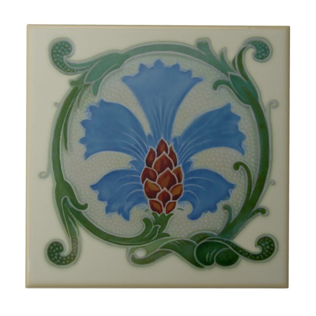 Unusual Art Nouveau Corn Bros Floral Repro Antique Tile (Front)