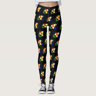 unusual black with yellow and red flower pattern leggings