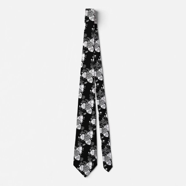 unusual bold black and white flower pattern tie (Front)