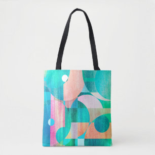 unusual bright colorful geometric abstract pattern tote bag