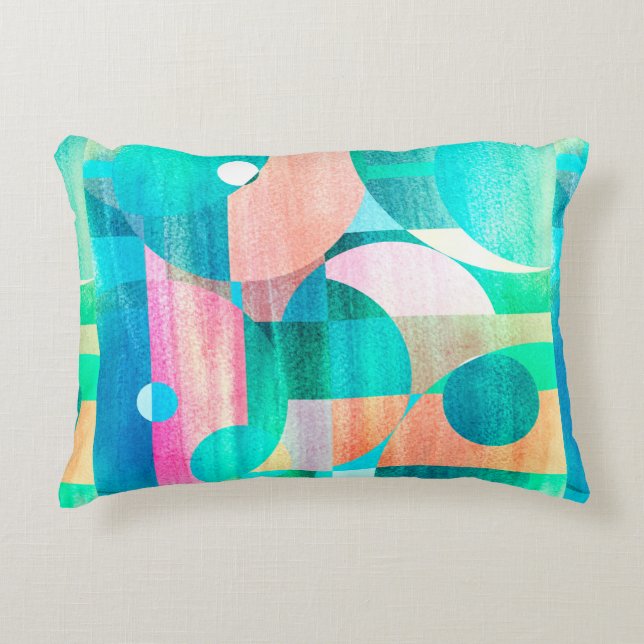 unusual bright colourful geometric abstract patter accent pillow (Front)