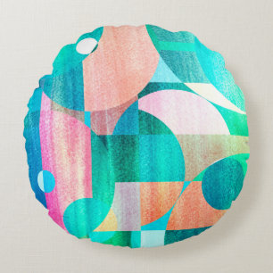 unusual bright colourful geometric abstract patter round pillow