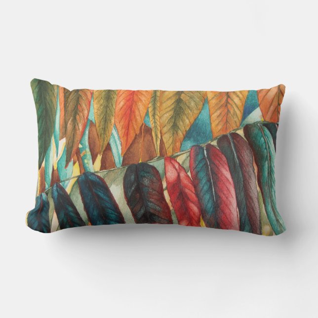 unusual colourful autumn leafs contempory lumbar pillow (Front)