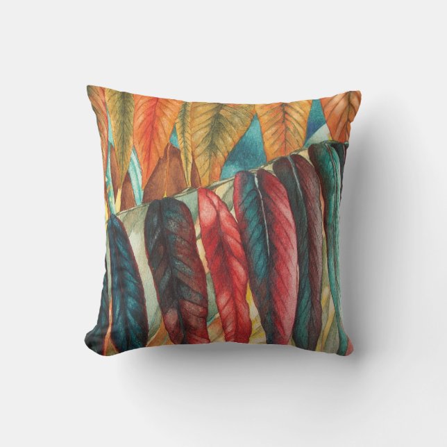 unusual colourful autumn leaves contempory throw pillow (Front)