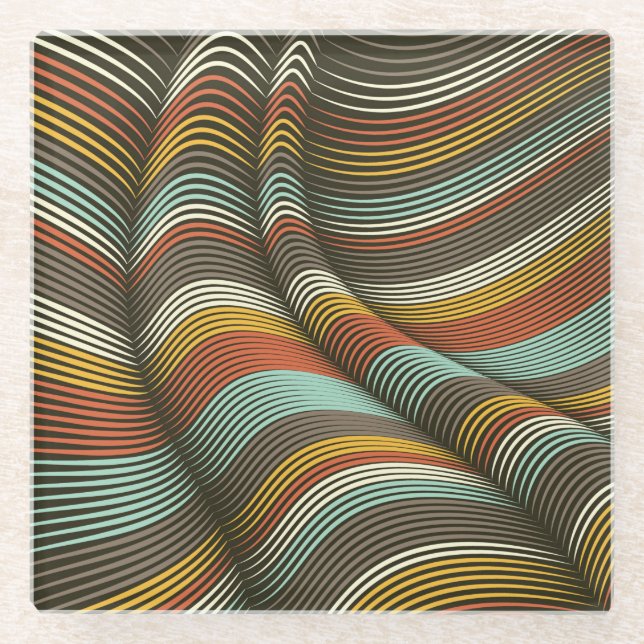 Unusual Curved Decorative Flex Lines Glass Coaster (Front)