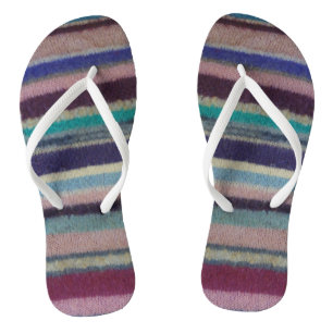 unusual fun vintage hand knitted colourful stripey flip flops