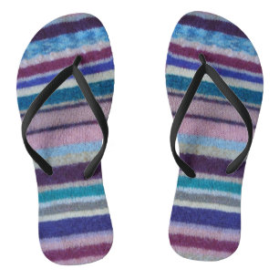 unusual fun vintage hand knitted colourful stripey flip flops