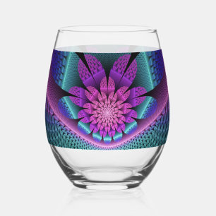 Unusual Patterned Colorful Fantasy Flower Fractal Stemless Wine Glass