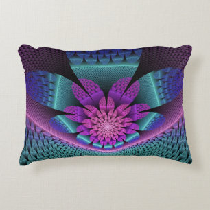 Unusual Patterned Colourful Fantasy Flower Fractal Accent Pillow