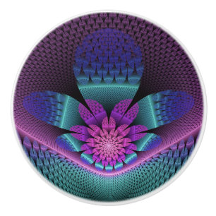 Unusual Patterned Colourful Fantasy Flower Fractal Ceramic Knob