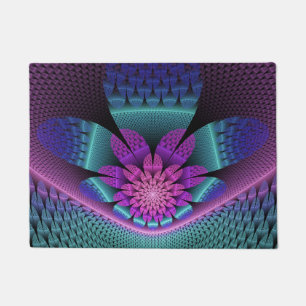 Unusual Patterned Colourful Fantasy Flower Fractal Doormat