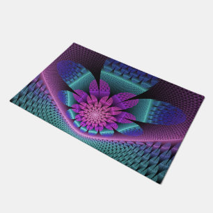 Unusual Patterned Colourful Fantasy Flower Fractal Doormat