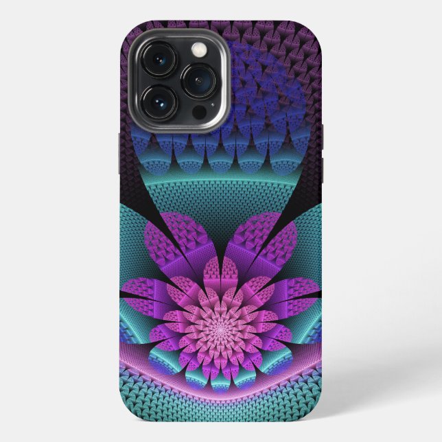 Unusual Patterned Colourful Fantasy Flower Fractal iPhone Case (Back)