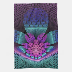 Unusual Patterned Colourful Fantasy Flower Fractal Kitchen Towel