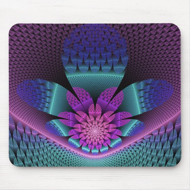 Unusual Patterned Colourful Fantasy Flower Fractal Mouse Pad (Front)