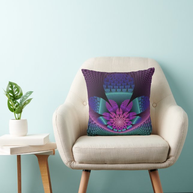 Unusual Patterned Colourful Fantasy Flower Fractal Throw Pillow (Chair)