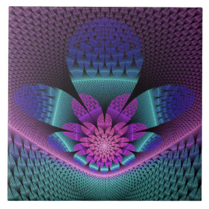 Unusual Patterned Colourful Fantasy Flower Fractal Tile