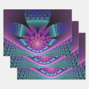 Unusual Patterned Colourful Fantasy Flower Fractal Wrapping Paper Sheet