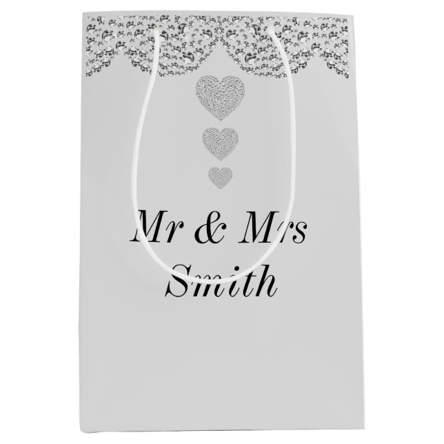 Unusual pretty personalised wedding gift bag (Front)