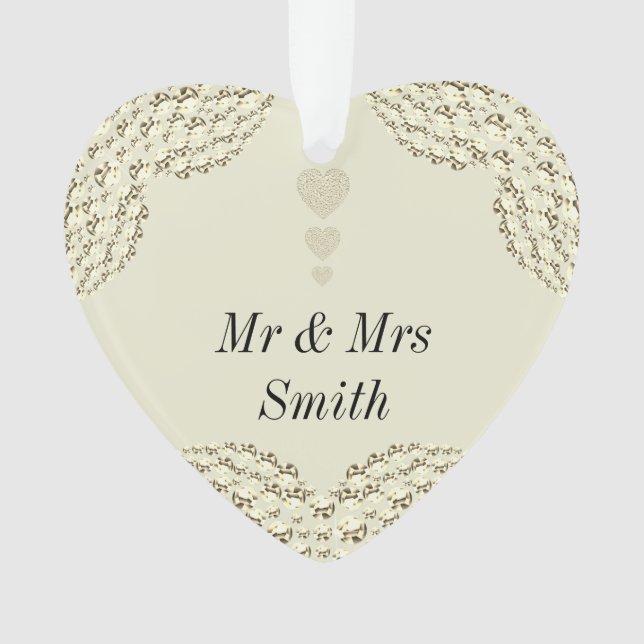 Unusual pretty personalised wedding ornament gift (Front)