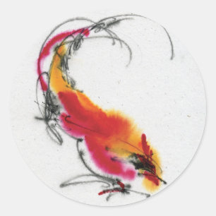Unusual Rooster. Calligraphy and watercolor. Classic Round Sticker