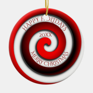Unusual Spiral Happy Holidays Merry Christmas Year Ceramic Ornament