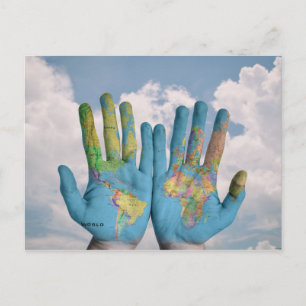 Unusual World Map Atlas Hands Modern Art Postcard