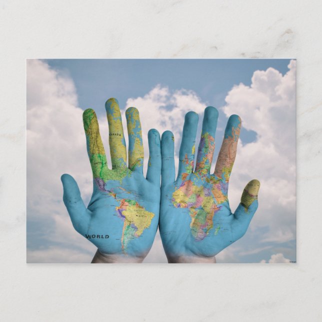 Unusual World Map Atlas Hands Modern Art Postcard (Front)
