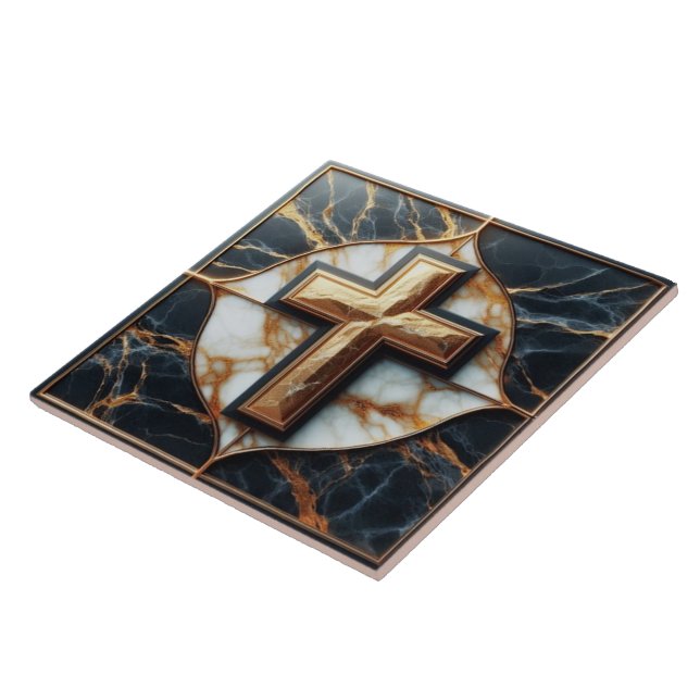 Unveiled Black and White Marble Cross With Gold  Tile (Side)
