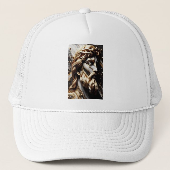 Unveiled Black and White Marble Cross With Gold Trucker Hat (Front)