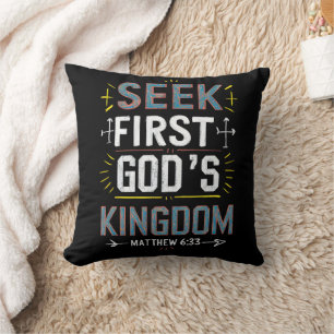 Unveiling Grace: Seek First, Gods Kingdom Throw Pillow