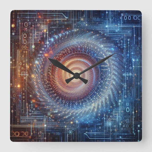 Unveiling the Digital Realm Square Wall Clock (Front)
