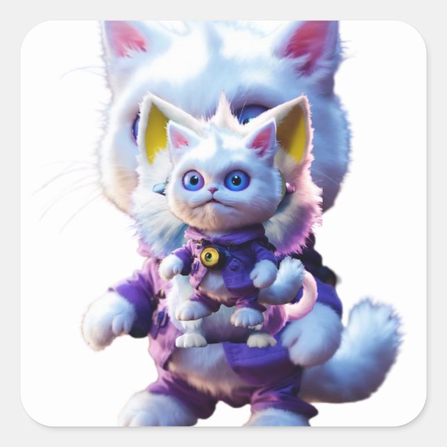 Unveiling the Enigmatic CGI White Cat Monster:  Square Sticker (Front)