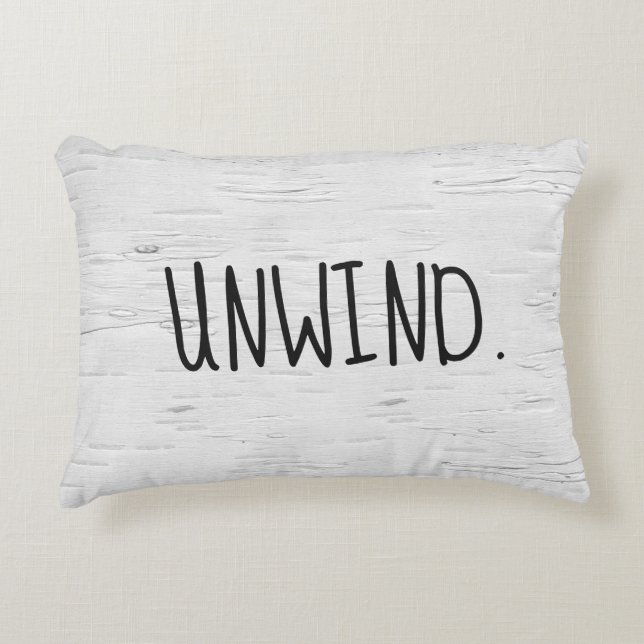 UNWIND Text On Birch Tree Accent Pillow (Front)