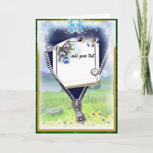 Unzip a new world greeting card (Front)