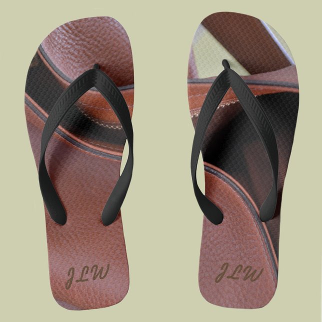 Unzipped Leather Personalized with Initials Flip Flops (Creator Uploaded)
