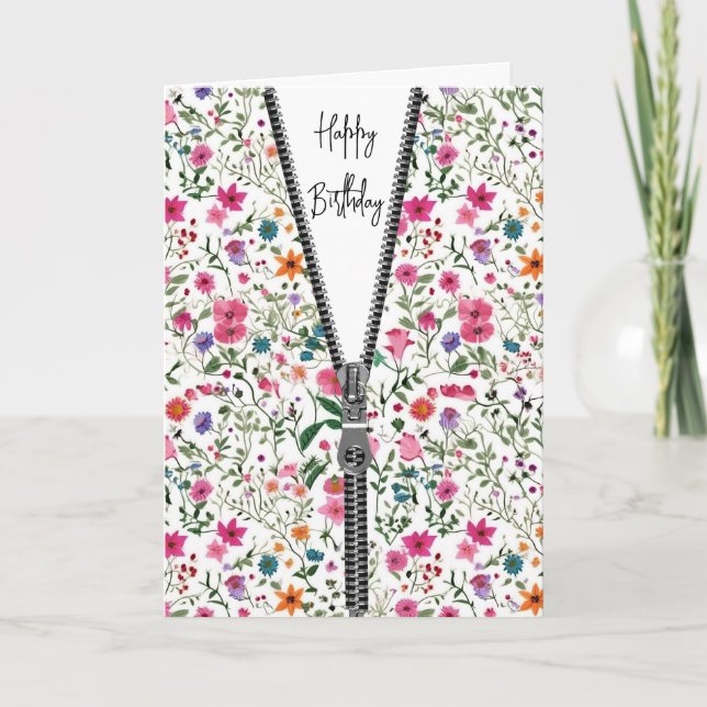 Unzipped Zipper in Wildflower Pattern for Birthday Card (Front)