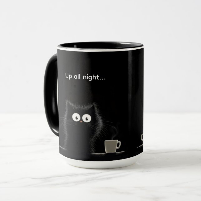 Up All Night Black Cat  Mug (Front Left)